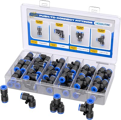 40Pcs Quick Connect Air Hose Fittings Kit, 6mm OD 10 Straights 10 Tees 10 Elbows 10 Splitters Push to Connect Fittings Pneumatic Fittings use 6mm Tube