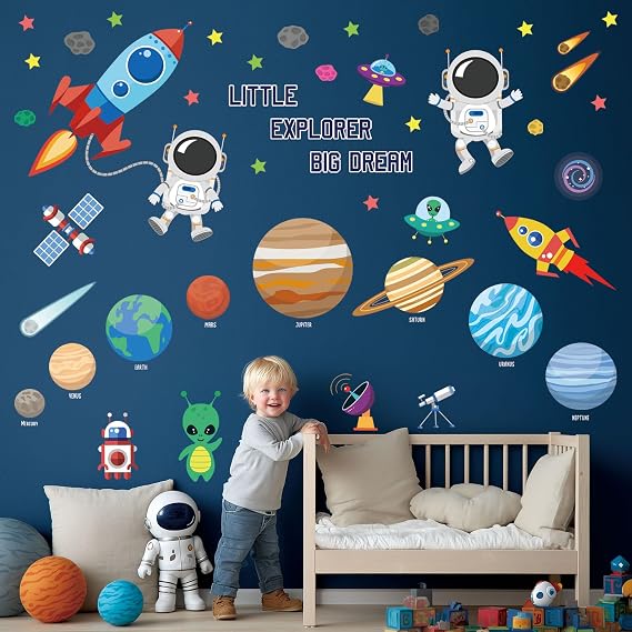 DECOWALL Outer Space Solar System Wall Decals Stickers Astronaut (DS9-8058)