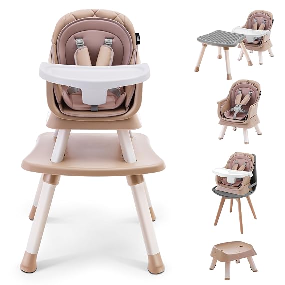 HARPPA Moro High Chair, 8-in-1 Convertible Baby Feeding Chair for Toddlers | Easy to Clean Highchair, Dual-layer Cusion, 5-Point Padded Harness, Booster Seat, Kids Learning Table & Chair, Removable Tray