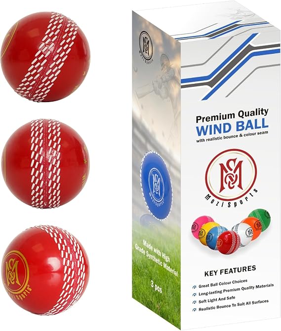 Windball Soft Cricket Balls-Durable Realistic Bounce & Swing-Cricket WindBalls for Indoor & Outdoor Coaching, Practice, Garden & Beach play