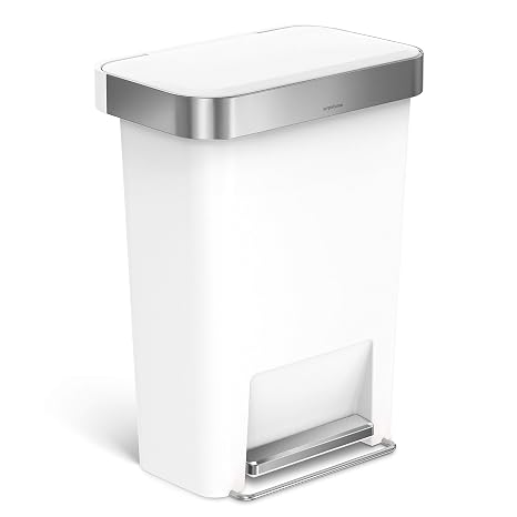 simplehuman CW1387CB 45L Rectangular Pedal Bin with Liner Pocket, White Plastic, W 47.0cm x H 63.5cm x D 32.0cm