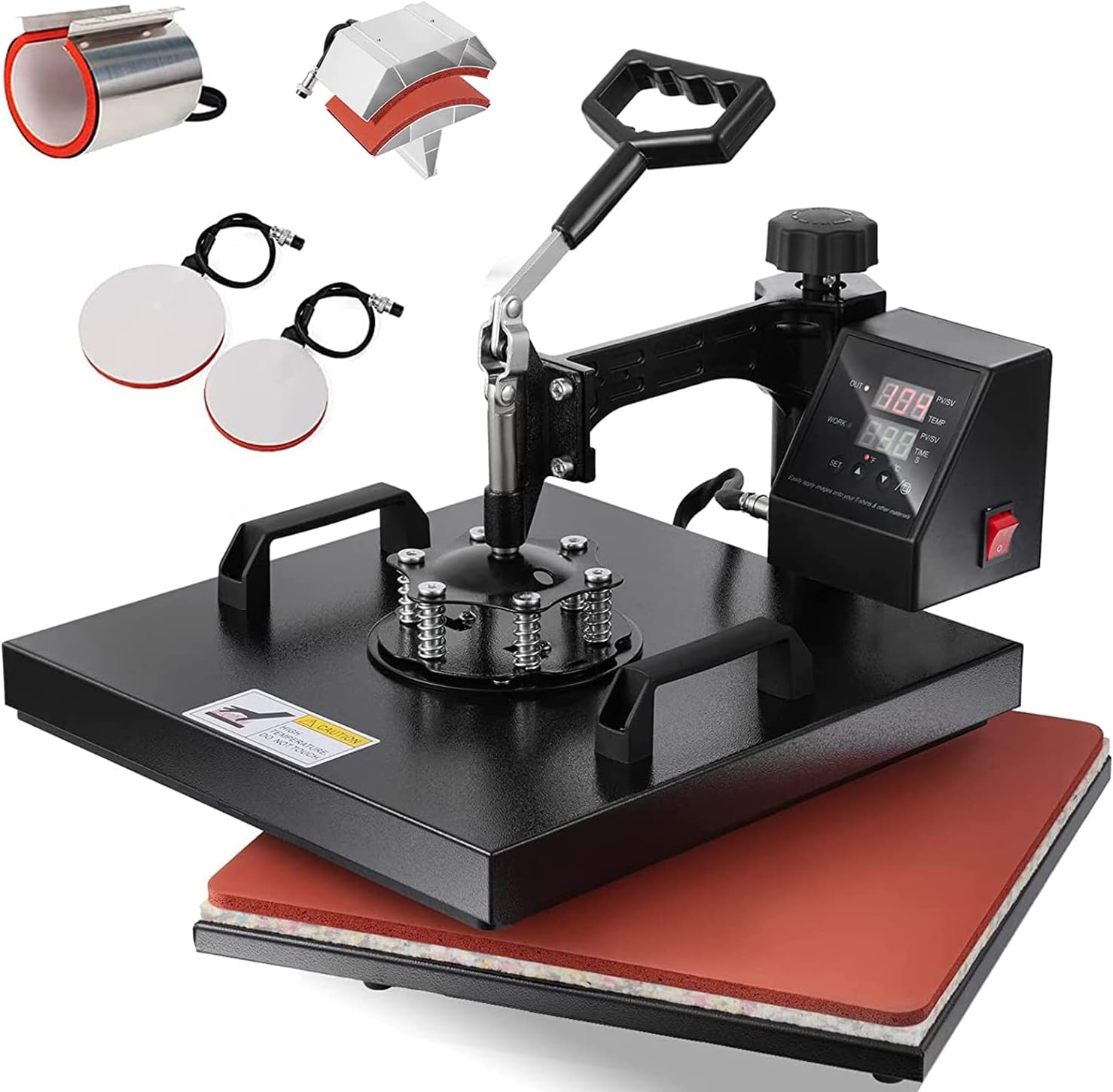 Pro 5 in 1 Heat Press Machine 15x15 Combo Teflon-Coated, Upgrade Slide Out Drawer Tshirt Press, Premium Aluminum Hat Press, Multifunction Swing Away Heat Transfer Press for T ShirtsCapMugPlate