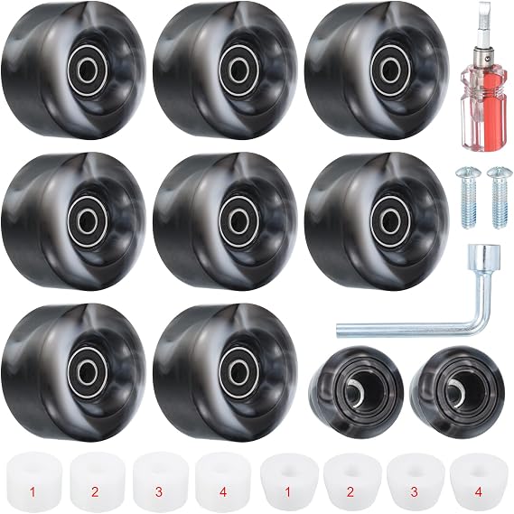 PATIKIL 8 Pack Roller Skate Wheels Outdoor, 58mmx32mm Quad Roller Skate Wheels with ABEC-9 Bearing, 82A PU Roller Wheels & 2 Toe Stoppers for Double Row Skate Skateboard Indoor
