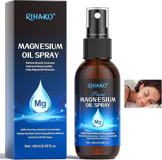 ‎Pure Magnesium Oil Spray, 100% Natural Mg Oil for Feet, Effective in Relieving Muscles, Pure Natural Topical Magnesium Spray for Sleep, Easy to Absorb and Use, Safe and Effective, 60ml