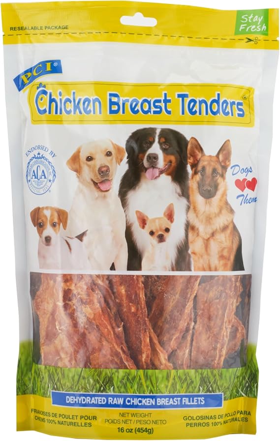 PCI Pet Center Inc. - Chicken Breast Tenders - Dehydrated Raw Chicken Breasts Fillets - Dog Treats - 16oz - Resealable Bag