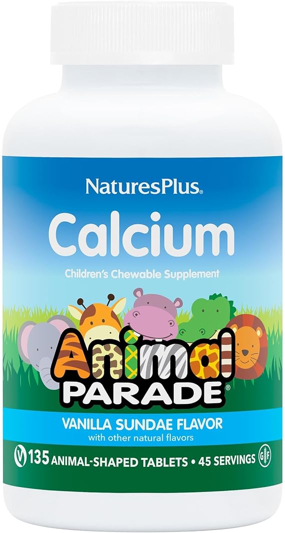 NaturesPlus Animal Parade Calcium, Vanilla Sundae Flavor - 135 Animal-Shaped Chewable Tablets - Vegan, Gluten Free - 45 Servings
