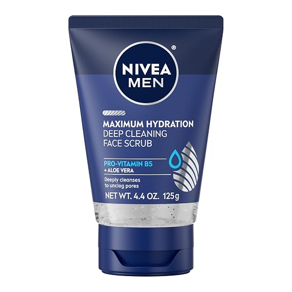 NIVEA MEN Maximum Hydration Deep Cleaning Face Scrub With Aloe Vera, 1 Pack of 4.4 Oz Tube