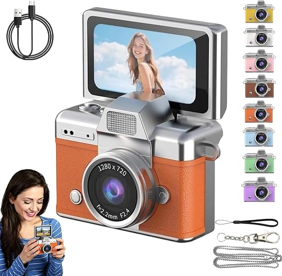 Mini Digital Camera with 1.47" Flip Screen, 1080P HD Pocket Camera Keychain, Portable Y2K Retro 2000s Camera for Travel & Vlogging, Wireless