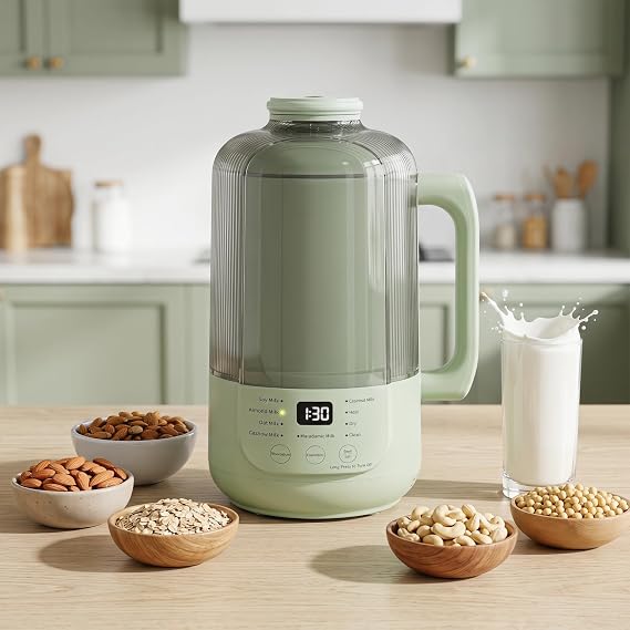 Nut Milk Maker Machine, 1.2L Automatic Soy Milk Maker with Soundproof Cover, 9-in-1 Plant Based Milk Machine, Delay Start, Self-Cleaning for Almond, Oat, Cashew Milk, Avocado Green