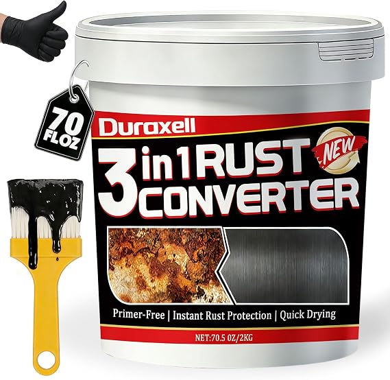 Rust Converter Paint for Metal, 3-in-1 Rust Converter & Metal Primer, Paint Directly Over Rust, Black Rust Inhibitor for Automotive Frame, Trailer & Fence, Heat & UV Resistant 70 oz
