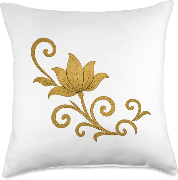 Golden Lotus of Dunhuang : Modern Oriental Elegance Throw Pillow