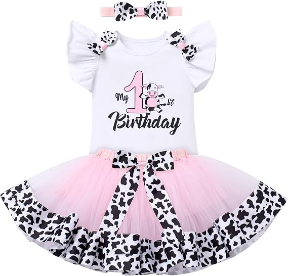 Baby Girl 1st Birthday Outfit Farm Cow Ladybug Romper Tutu Skirt Headband Christmas Bee Cake Smash Photo Shoot Clothes