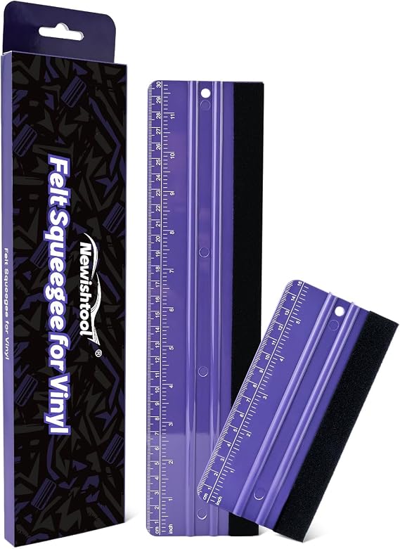 NEWISHTOOL 2 PCS Felt Squeegee for Vinyl Wrapping and Measuring with Different Length, Purple Ruler Scraper Carbon Fiber Car Wrap Application Window Tint PPF Installation Wallpaper Smoothing Tools