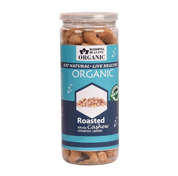 Blessfull Healing Organic Natural, Vegan Cinnamon Roasted Whole Cashew Nuts Crunchy Kaju 150 Gram