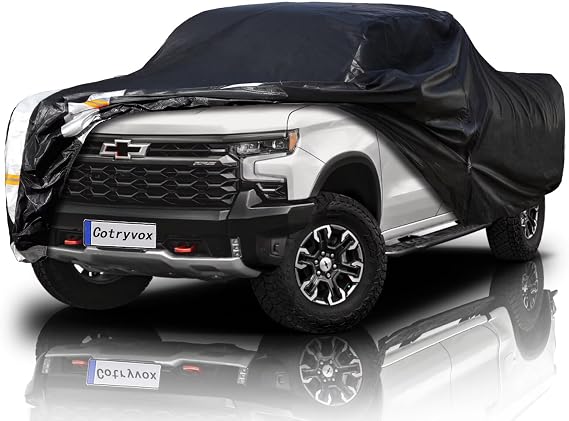 Silverado 1500 Truck Cover Custom Fit 1998-2026 Crew Cab SB (5.7'-5.8') with Door Zipper, 12 Layers Full Exterior Pickup Truck Cover Waterproof All Weather, Wind Dust Sun and UV Protection.