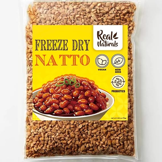 Natto beans freeze dried natto Japanese food. Fermented soybeans for rehydration activating nattokinase starter. High in probiotic healthy foods.