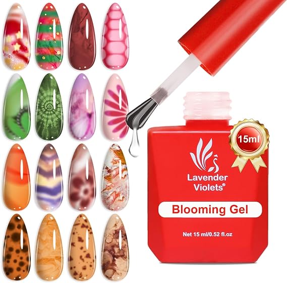 Lavender Violets Blooming Gel 15ml Clear Uv Led Aura Nails Gel Polish for Spreading Effect Marble Natural Stone Watercolor Floral Print Soak off Diy Nail Art Design Manicure Gift for Women A106