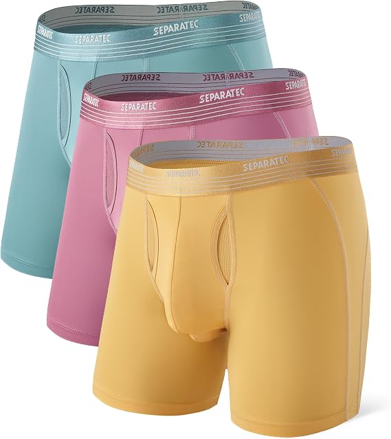 Separatec Mens Boxer Briefs Sports High Elastic Quick Dry Dual Pouch Men's Boxer Shorts Open Fly Boxers Functional Athletic Underwear for Men Multipack