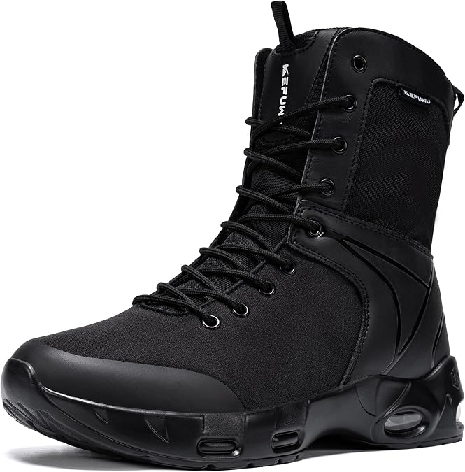 Military Tactical Boots Men Wide 8 Inches Lightweight Durable Side-Combat Boots Work Hiking Non Slip Cushion Boots