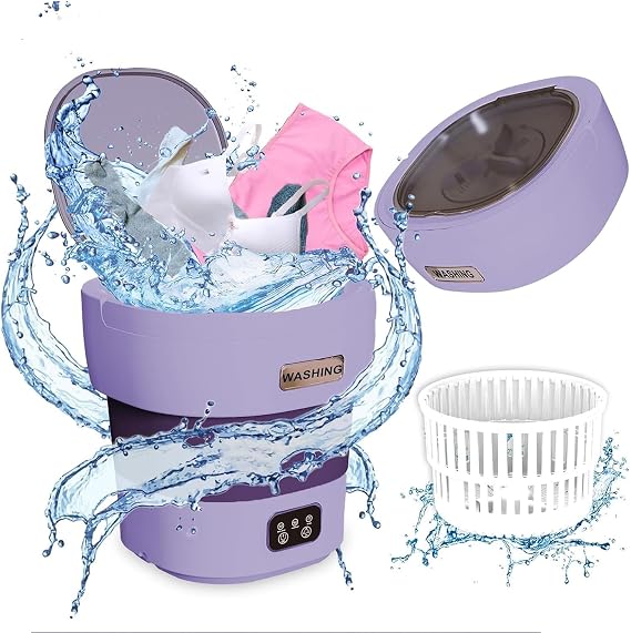 Portable Washing Machine,Mini Washer 12L Upgraded with Spin Basket,Small Clothes Folding Washing Machine Of Underwear, Baby And Small Clothes,Suitable for Home Apartments Dormitories(Purple)