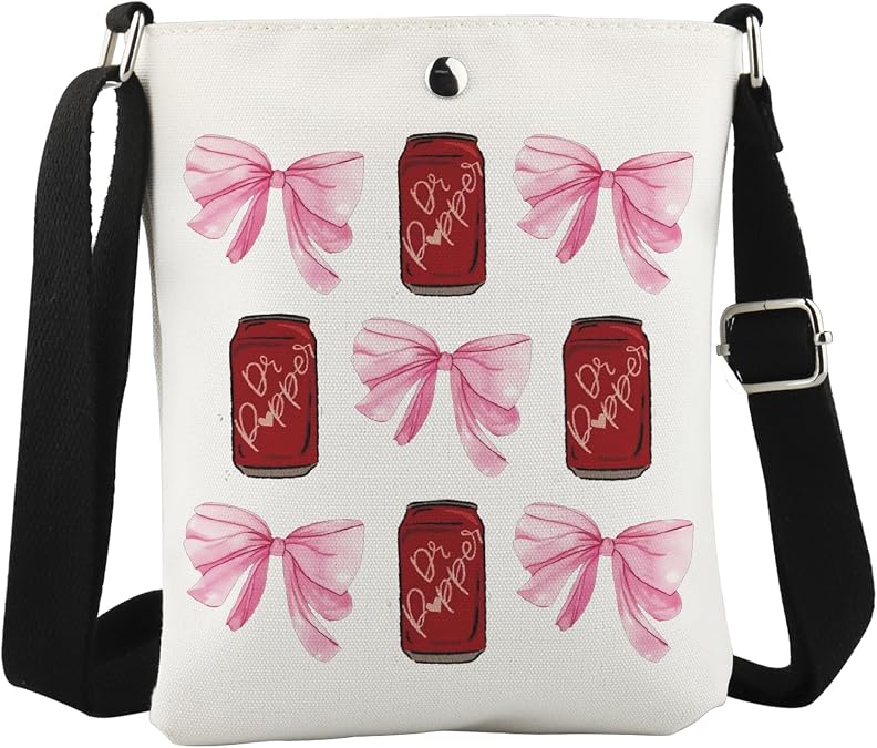 WCGXKO Pink Bow Soda Drink Crossbody Bag Soda Addict Gift for Soda Drink Lover