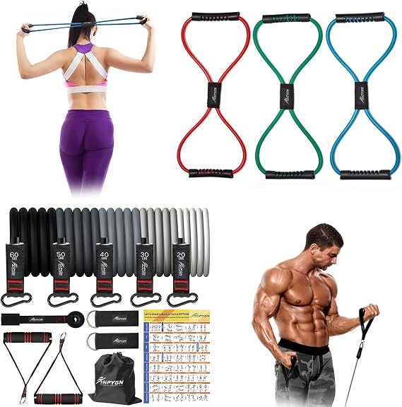 Figure 8 Resistance Band and Resistance Band (UP to 200 LBS), Exercise Bands for Arms, Chest Expander, Yoga Gym Fitness Pulling Great for Resistance Training, Physical Therapy