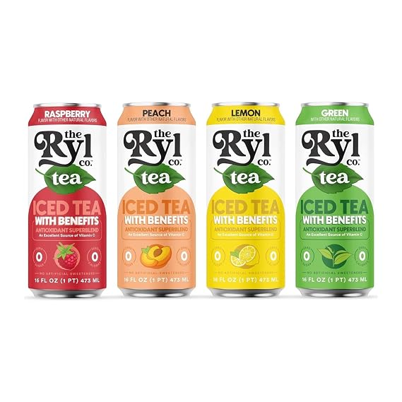 Variety Value Pack: Fruit Tea Sampler (Peach, Raspberry, Lemon, Green Tea), 48 Cans