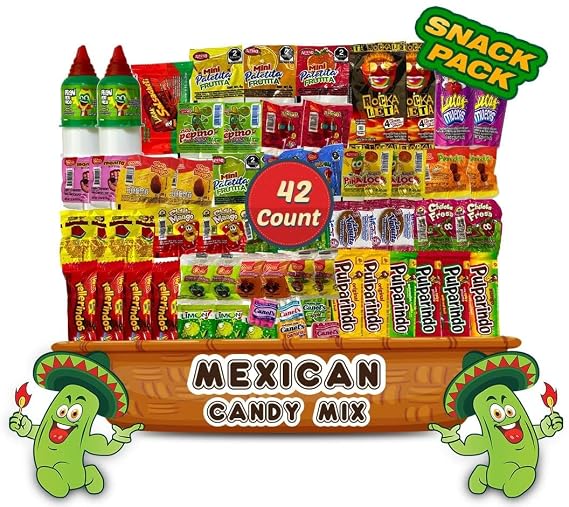 Mexican Candy Assortment (42 Pieces) Snacks Pack - Individual Wraps Chile Coated, Sweet Candy & Lollipop, Sweet, Sour, Spicy Flavors Candies by LookOn