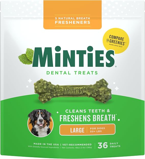 Minties Mint Dental Chews for Dogs, Large Breeds 50+ lbs, 36 Ct