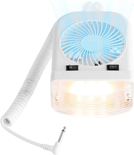 Lumitronics RV 12V LED Bunk Light and 2-Speed Fan Combo, Quiet Motor | 12V LED interior dome light for RV cabins and bunks. On/off switch, removable lens. Low-draw, long-life LEDs.