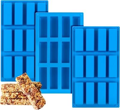 Sidosir 3Pcs Granola Bar Mold Silicone Mold, 12-Cavity Rectangle Molds for Energy Bar, Silicone Baking Molds for Large Granola Bar