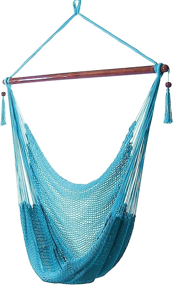 Sunnydaze Hanging Hammock Chair Swing for Patio, Caribbean, Sky Blue