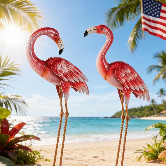 Natelf Pink Flamingo Metal Garden Statues, Outdoor Decor,27.6" | Standing Bird Lawn Ornaments, Yard Decorations, For Patio Backyard Pond