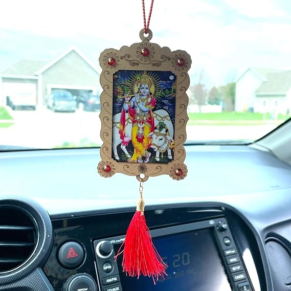 LoveNspire Hindu Car Hanging Ornament Car Hanger Photo Frame Rear View Mirror Car Charm Interior Decoration Accessories Car Dashboard Decor Ganesha Krishna Hanuman Om Balaji Shiv (Pack of 1)