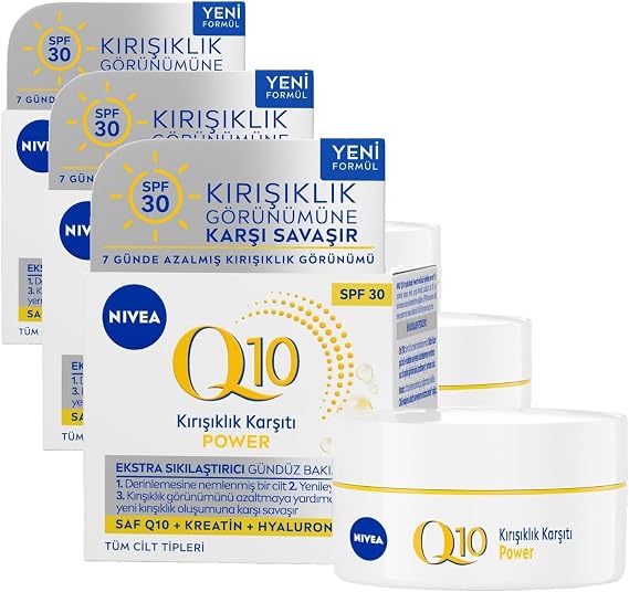 NIVEA Q10 Power Kırışıklık Karşıtı Gündüz Yüz Kremi SPF30 50 ml,Yaşlanma Karşıtı,Sıkılaştırıcı,Nemlendirici,Kreatin,Hyaluronik Asit (3 paketi)