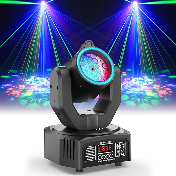 Mini Moving Head Light,30W LED Stage Lighting with Remote Control Dot Beam/Pattern/Starry Sky Effects for Weddings, DJs, Disco, Church & Bar