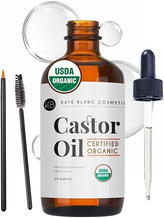 Kate Blanc Cosmetics Castor Oil Organic for Hair, Lashes, Face, Skin (2oz)