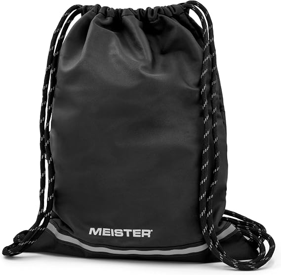 Meister XL Drawstring Backpack - Waterproof Gym Sackpack - Black/Reflective | Overbuilt and oversized string bag for athletes, reflective for night visibility, features external & internal stash pockets