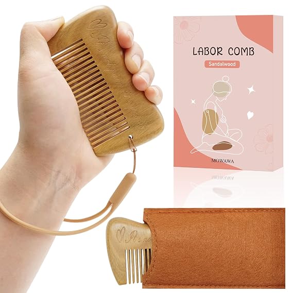 Sandalwood Birthing Comb For Labor Pain Relief & Delivery - Labour Gifts with Birth Affirmation For Women- Wood Comb For Pregnancy Contraction