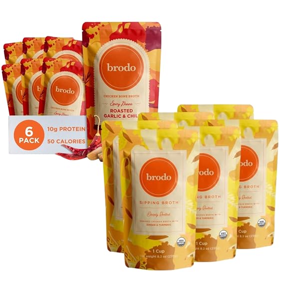 Brodo Organic Chicken Bone Broth Variety Pack Soup Turmeric Garlic Chili