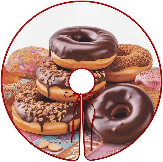 Christmas Tree Skirt 48 Inches Donuts Chocolate Tree Skirt Double-Sided Xmas Tree Skirt Christmas Tree Mat Christmas Tree Decorations for Holiday Decor Indoor Outdoor
