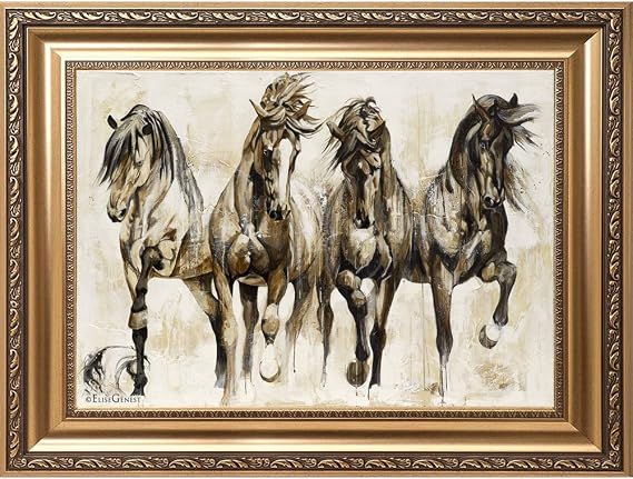 Horse Portrait Painting Framed Horse Wall Art Horses Canvas Art for Living Room Decoration Framed and Ready to Hang