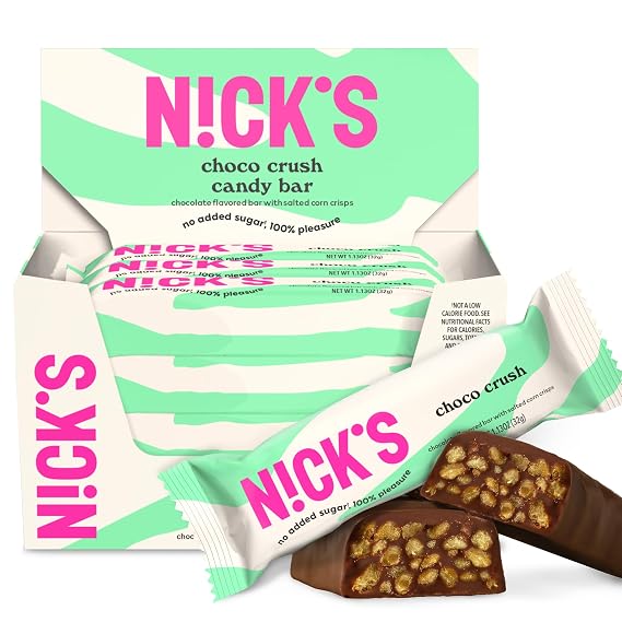 N!CK'S Choco Crush Chocolate Candy Bar with Salted Corn Puffs, No Added Sugar, Gluten Free, 160 Calories, 1.13 oz 15-Pack (32g Each) | No Added Sugar, Gluten Free, 160 Calories, Sweet and Salty, 1.13 oz (32g Each)