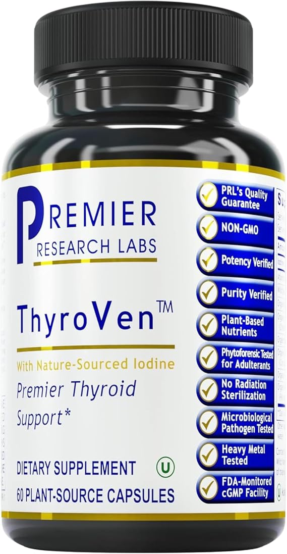 Premier Research Labs ThyroVen - Thyroid Support Supplement for Women & Men, Thyroid Support Complex with Naturally-Sourced Iodine, Non-GMO - 60 Capsules