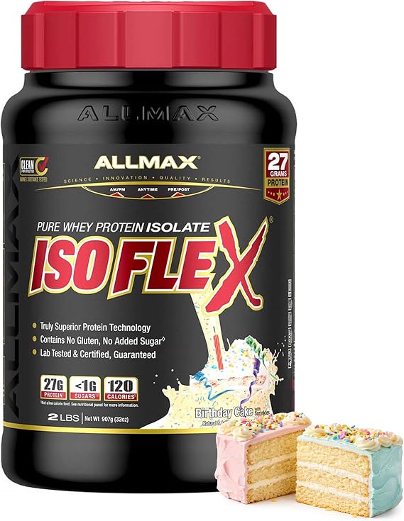 ALLMAX ISOFLEX Whey Protein Isolate, Birthday Cake, 2 lb