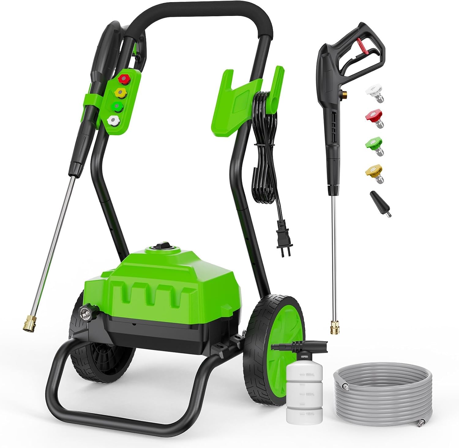 Buyplus Electric Pressure Washer, 4800 PSI Max 2.8 GPM Power Washer with Oversize Wheels, 20FT Hose, 5 Nozzles, Foam Cannon, Power Washers Electric Powered for Cars, Fences, Driveways, Patios, Green