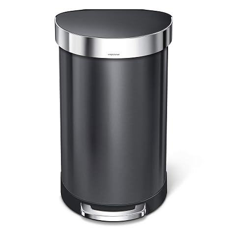 simplehuman Semi-Round Kitchen Step Trash Can with Liner Rim, 45 Liter, Black