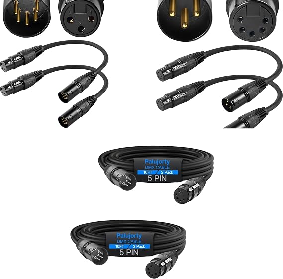 2 Pack 5 Pin 10 FT and DMX Adapter