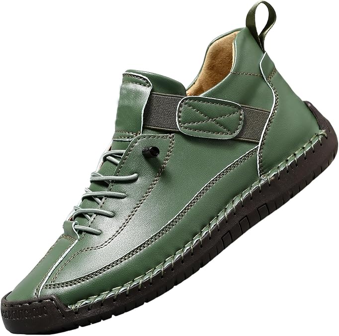 Women Mens Casual Leather Shoes Lightweight Athletic Loafers Comfy Vintage Hand-Stitching Driving Walking Sneakers Fashion Ankle Boots
