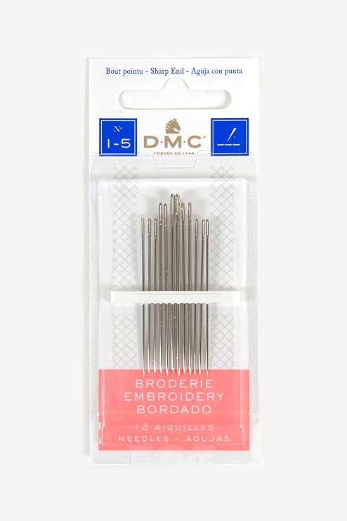DMC 1765-1/5 Embroidery Hand Needles, 12-Pack, Size 1/5, Silver